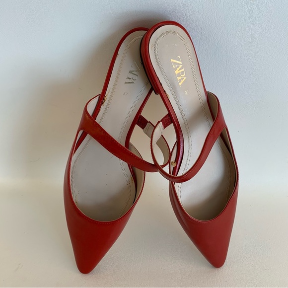 Zara Red Leather Pointed Toe Flats - Picture 7 of 7